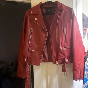 Zara red leather jacket